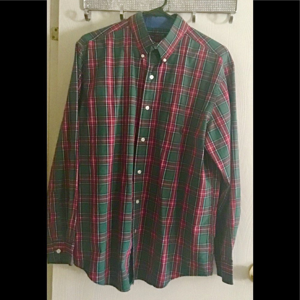 Chaps shirt checkered L  green and red button front casual feel